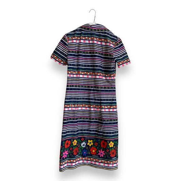 Vintage 60s Nelly Don Floral Stripe Shirt Dress USA Made ILGWU Tag Size Medium - Picture 3 of 16